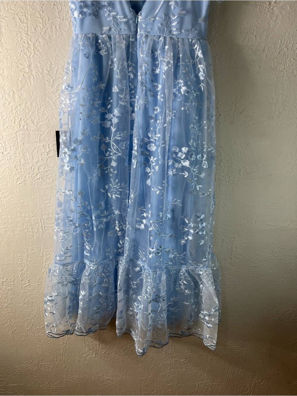 Lulu's Distinctly Sweet Blue Floral Embroidered Tie Strap Midi Dress - Picture 13 of 15